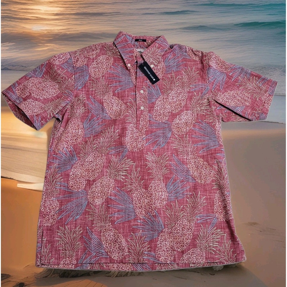 🌴NWT Reyn Spooner Hawaiian Gold Button Shirt Mens M Earth Red Tropical Resort